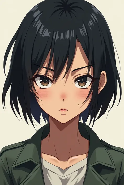 Serious Anime girl with short hair and scars