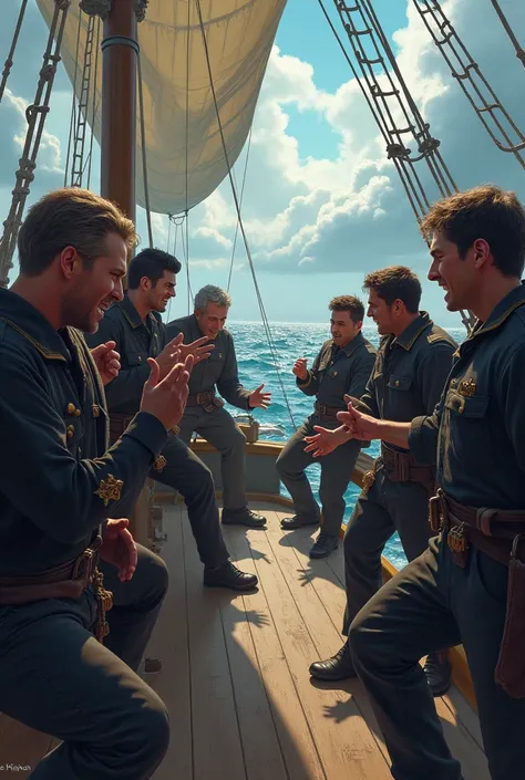 Crew of a ship arguing
