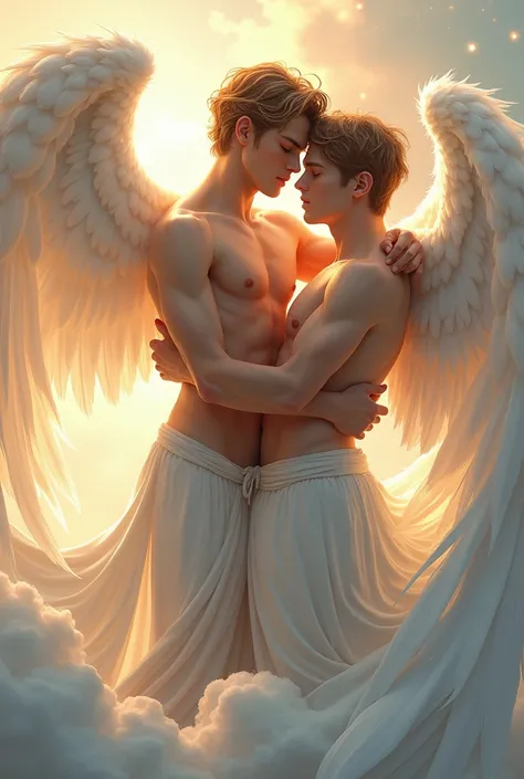 Draw a male angel in love with a male human 
