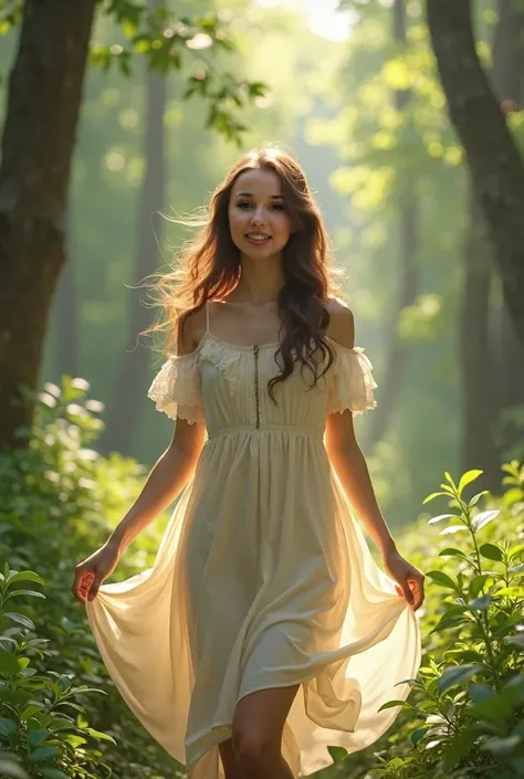 Beautiful girl in forest summers day she is wearing a summer dress 0.750