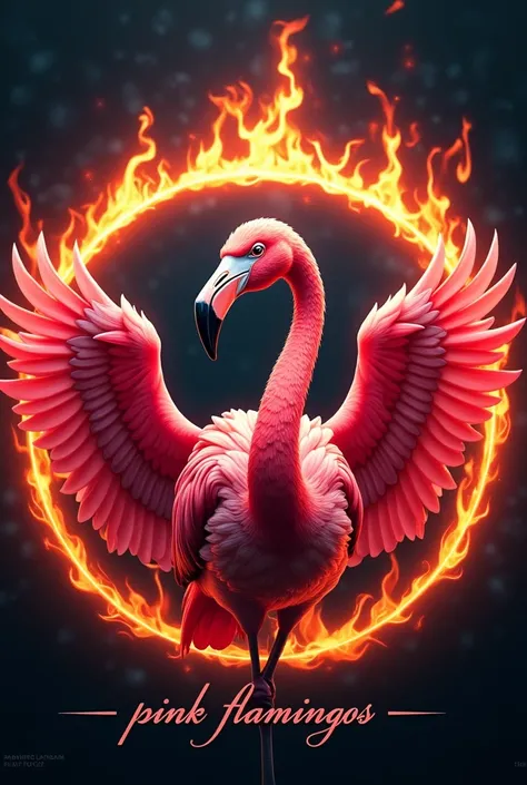 create a hyperrealistic logo of a pink flamingo with flames. add the word "Pink Flamingos" somewhere in the logo.

Shape: Well transform the logo into a circular badge with a strong, flaming border around it. and a background as well.

Size: 3x4 or 4x3

Ce...