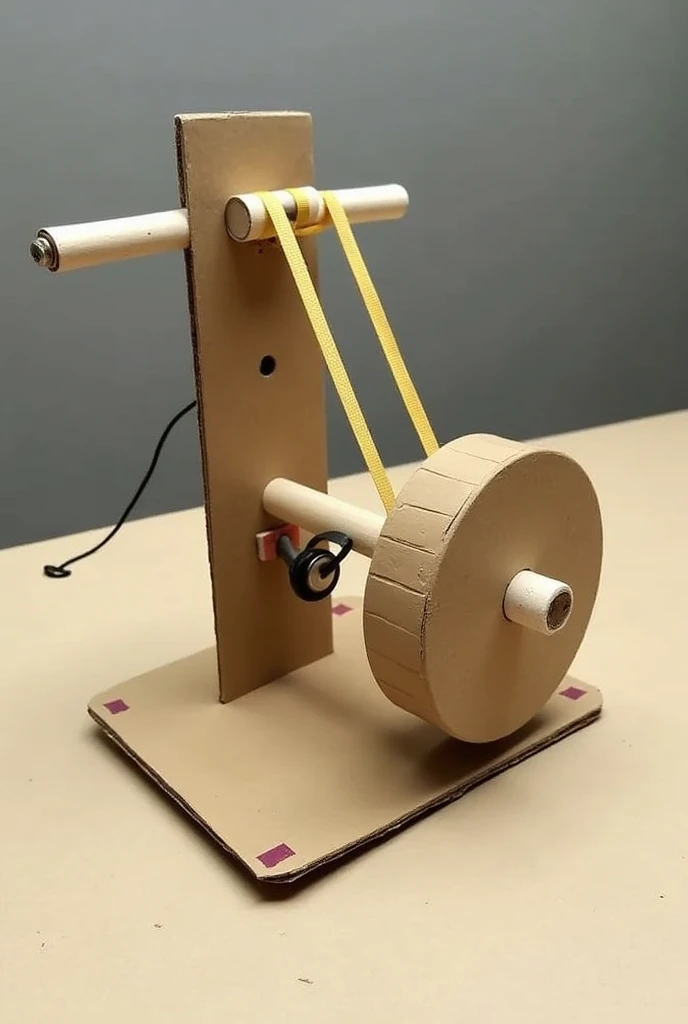 School model on Cardboard Pulley and Cam System Necessary Materials:
Cardboard Scissors Glue Adhesive tape Wooden sticks (like popsicle sticks)
Rubber bands Paper clips Description: Use cardboard to create a cam that rotates with an axle made from a wooden...