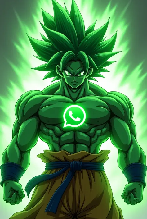 Una imagen de broly  en super sayayin de color verdede dragon ball con el logo de whatsapp