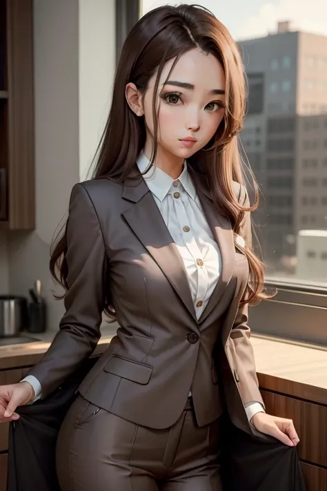 Suit Girl　The beauty of a suit、Pant suits　Brown Hair　Long Hair