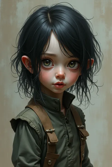 Create a character portrait of Ari, a young girl with spider-like features. She appears as a small child but has distinct characteristics that set her apart, such as multifaceted eyes and small, retractable spider limbs that emerge in moments of stress or ...