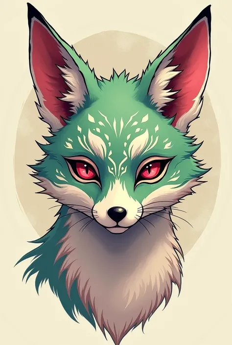 Kitsune head green and pink mask