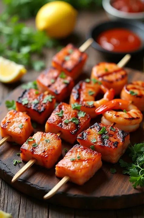 barbecue skewers with fish
