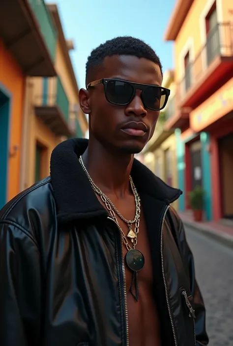 dark-skinned standard rio de janeiro, shaved hair on the side in gradient, funk artist, sunglasses, age between 25 and 30 years