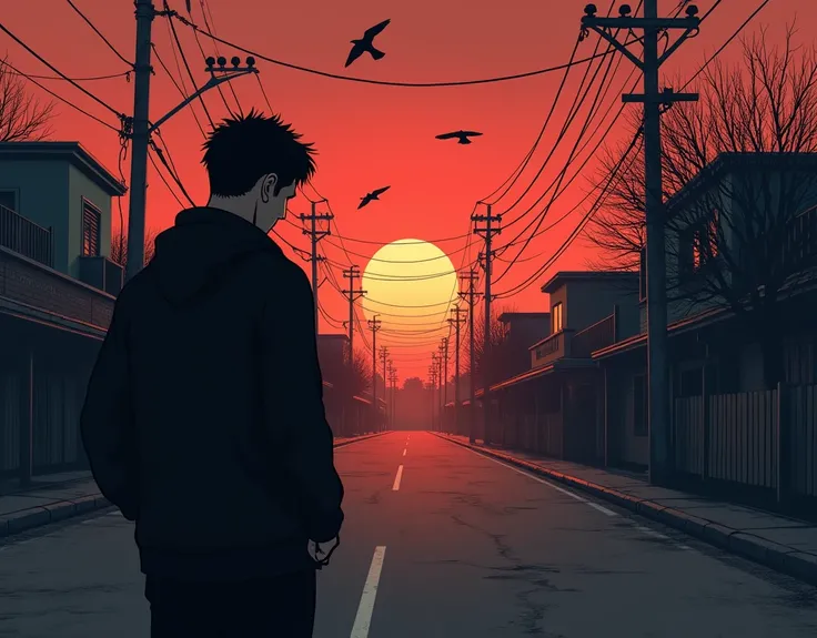 I left home without saying anything and came all the way to this place But as the sun sets, the crybaby whines that he feels lonely Crows cry in the red city sky Long shadows stretch across the road as I pass by Pulling at my sleeves, wanting to go home qu...