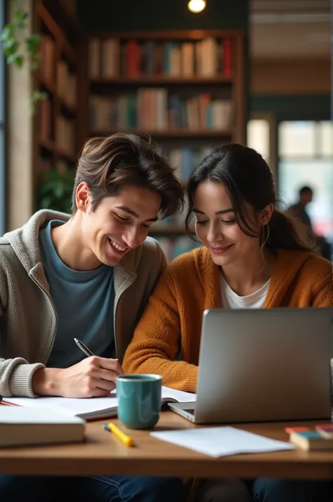 Young College couple study together in college 