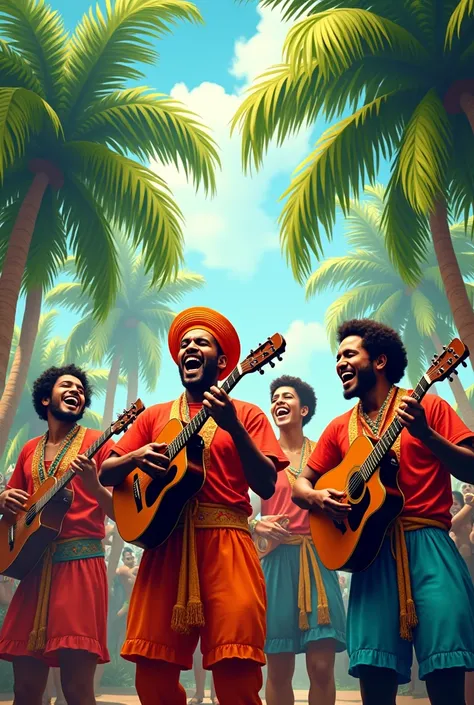 create an image to promote a pagode show with pagode instruments in the background along with coconut trees 

