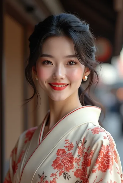 Mature women in Tokyo、40 years old:1.5、High nose、 Discreet mouth、Red lipstick、Egg-shaped contour、composition、Golden Ratio、Functional、grace、Flowing Hair、Traditional Kimono、effect、Delicate facial features、8k, RAW photo, highest quality, masterpiece,realistic...