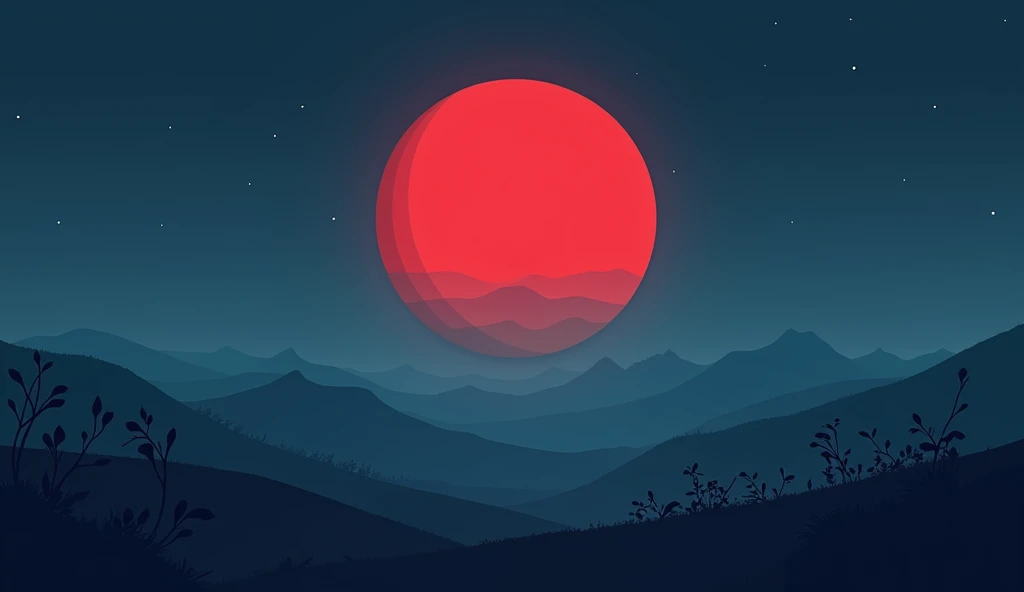 Sky with red moon Japanese feudal flat design