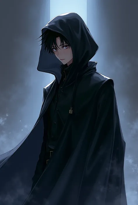 ((quality)), ((art)), ((best)), ((Anime)), ((detailed)), 1 ((boy)), wears a ((black coat)), in a very ((cool)) style, and with ((long sleeves)), and with a ((long cape)), that almost reaches the ((floor)), and a ((hood)), to cover his ((head)),