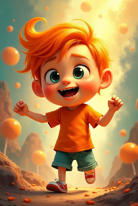 Create a character WITH THE THEME OF INSIDE OUT THE MOVIE that is orange, that it be a boy and hyperactive that it be orange and with the theme of Inside Out the movie 
