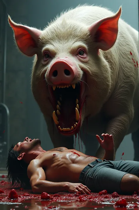 Colossal pig devours a person 