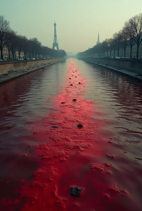 Blood flows from the Seine River instead of water