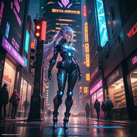 woman in a futuristic costume posing in a city, full body, cyborg girl fofa, cyborg girl, cyborg girl linda, cyborg girl, cyberpunk mecha anime girl, perfect cyborg woman, perfect anime cyborg woman, female cyborg, beautiful cyberpunk girl, female cyberpun...