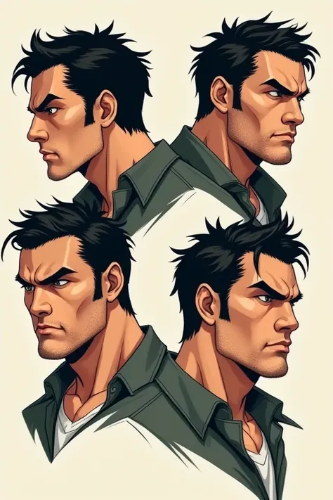 manga face, different angles of man