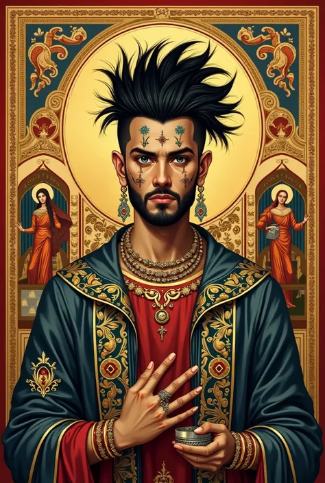 Create a drawing of  Bad bunny as if it were from the Byzantine era