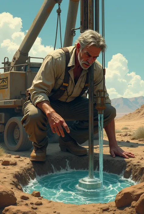 Corrupt man drilling an artesian well