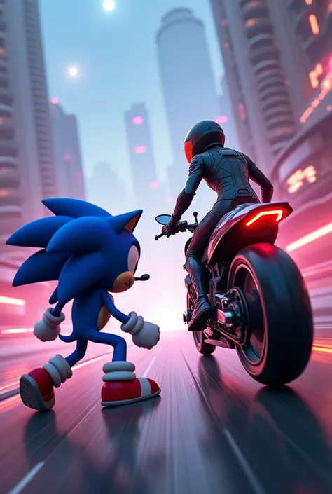 Create Sonic vs a guy on a Kasinski comet motorcycle