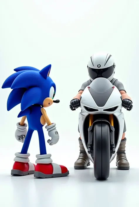 Create Sonic vs a guy on a white faired motorcycle