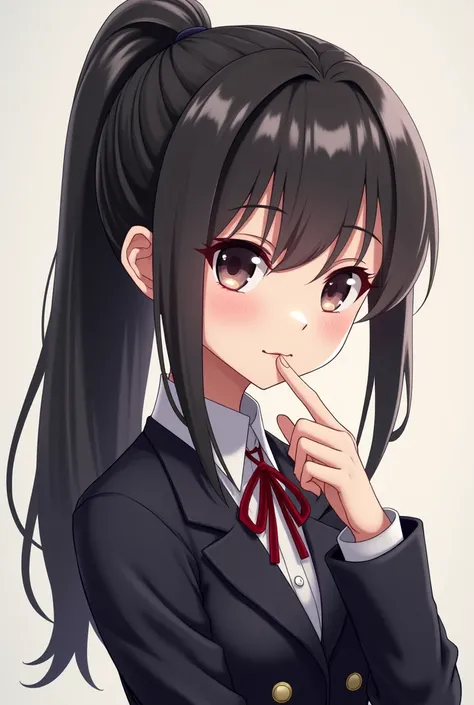 (anime) Ayano Aishi from Yandere Simulator, hair in ponytail, one hand near to her face