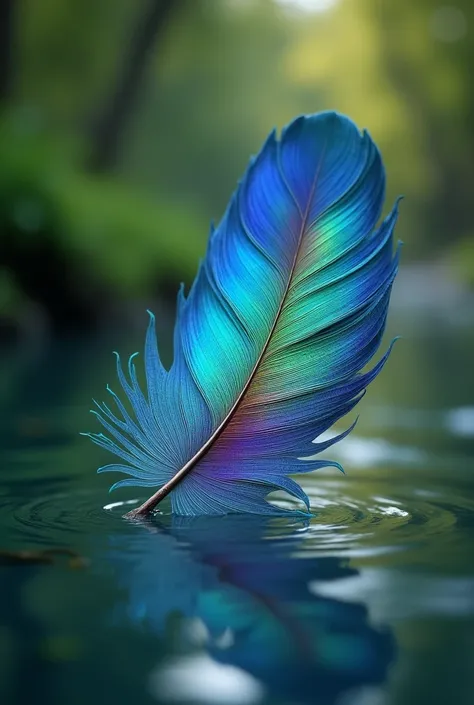 the feather of a indian roller on a river water