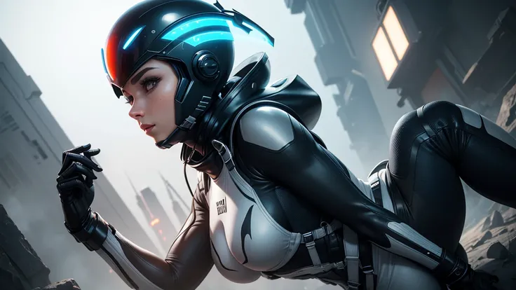 High Resolution 18K Ultra Realism Minimalist High Quality Beautiful Female Astronaut Suit Female Spider-Man Glued to Body Symbiote Style Futuristic Exoskeleton Futuristic Fire Suit Futuristic and Cybenetic Helmet with Ultra Realistic Neon Visor