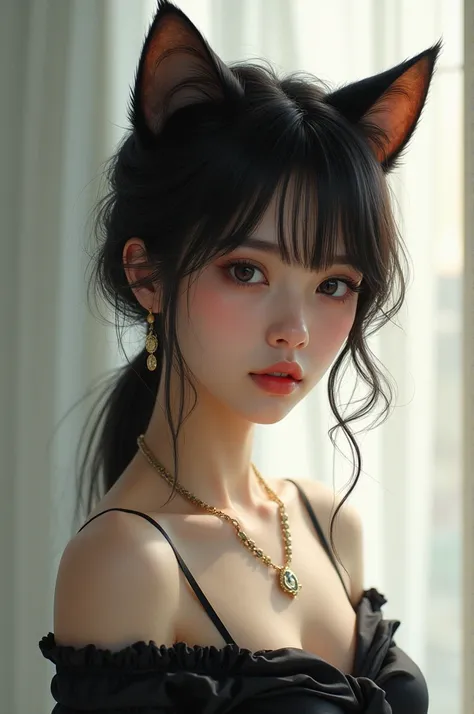 young woman.with cat ears
