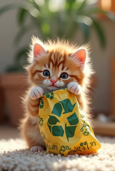 Create a kitten with its recycling bag
