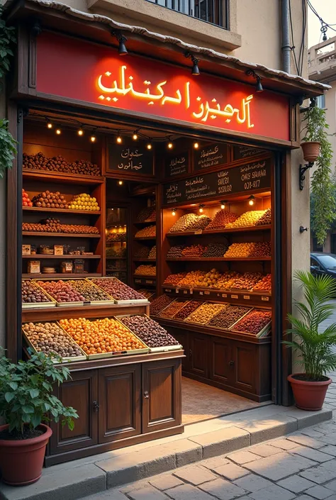 A shop on the road including various kind of dates with the name of Hadi Foods 03337585042