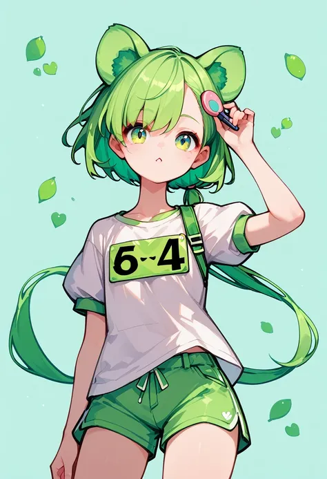 zundamon,voice box,green hair girl, brush sticker, animal ears, short hair, low ponytail, hair ears,white shirt, short sleeve, s...