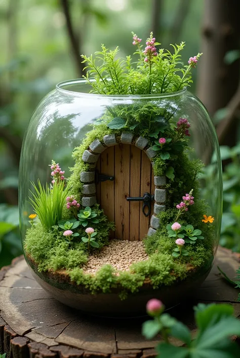 Terrarium secret garden cylinder with little door inside