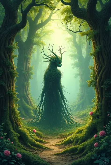 Generates an enchanted forest, and the image looks like it was made as a drawing 
