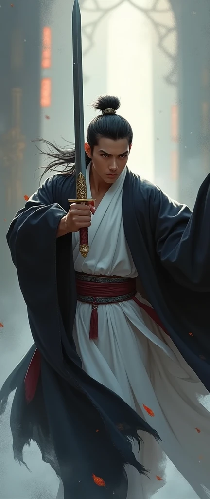 arafa image of a man with a sword in a white robe, 由杨J, por Zeng Jing, by Tang Yifen, por Li Song, guweiz on pixiv artstation, beautiful character painting, guweiz on artstation pixiv, artwork in the style of guweiz, guweiz, por Wuzhun Shifan