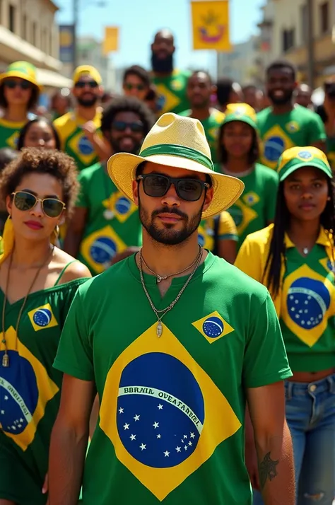 Create a Brazilian flag image with various clothing prints
