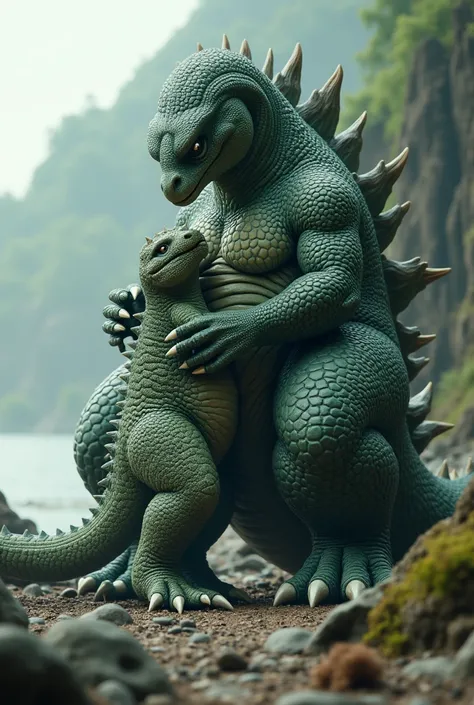 Female Godzilla Breastfeeding her child.