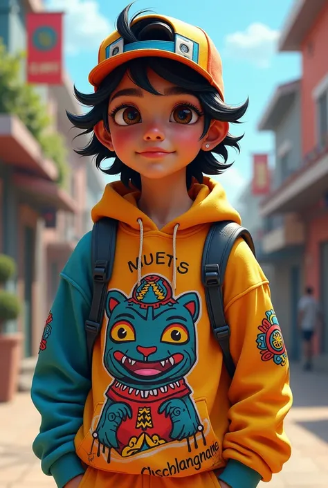 Street artist: Create a youthful character, in 3d drawing style, that he is a talented gamer who is also a movie fan, video game and action figure collector, who identifies as Honduran. The image could mix traditional painting techniques with a contemporar...