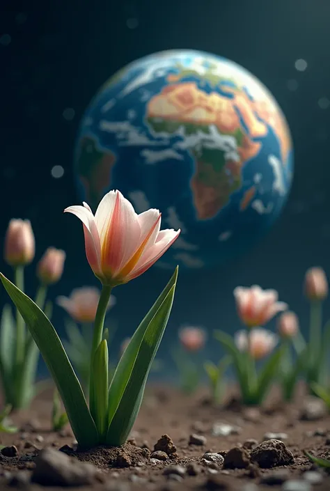 Create a picture of the battered spring flowers that need more water and a picture of the planet with an animated thermometer

 
