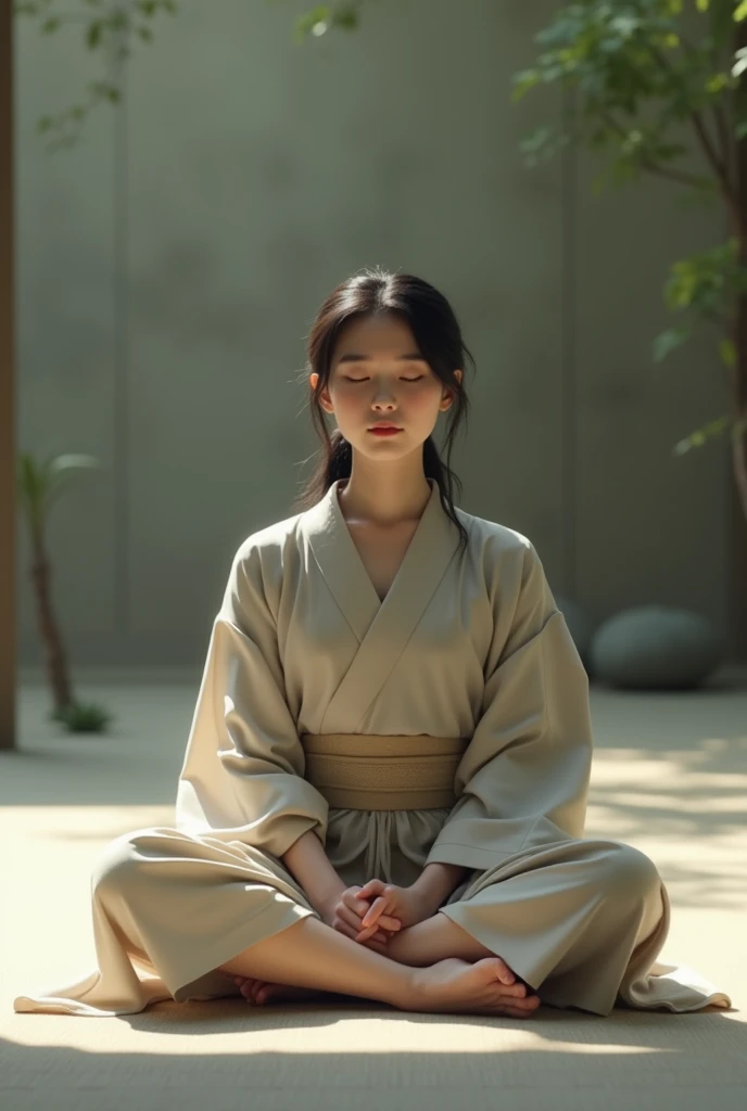 Japanese woman sitting with soles of her feet visible 