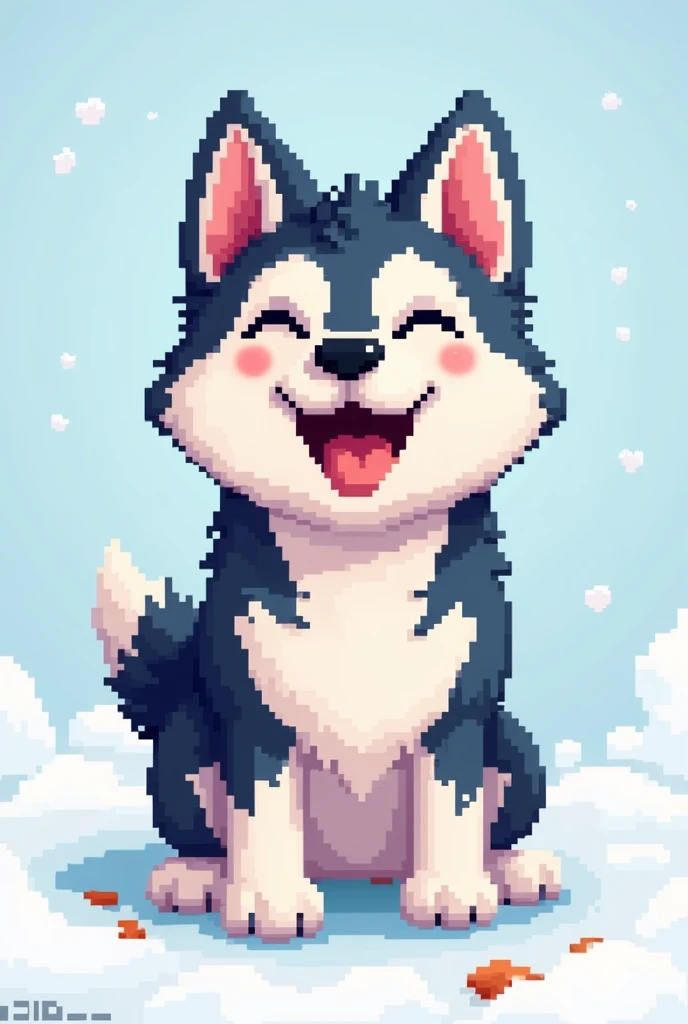 Put a picture of a happy pixelated Siberian husky