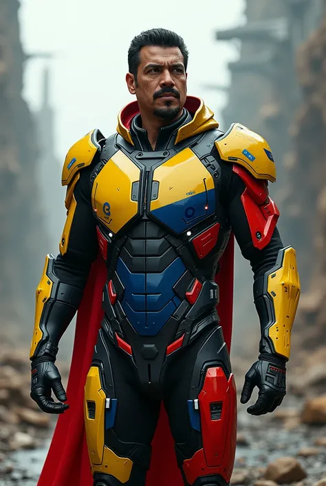 Nicolás maduro in futuristic armor with the colors of the Venezuelan flag 