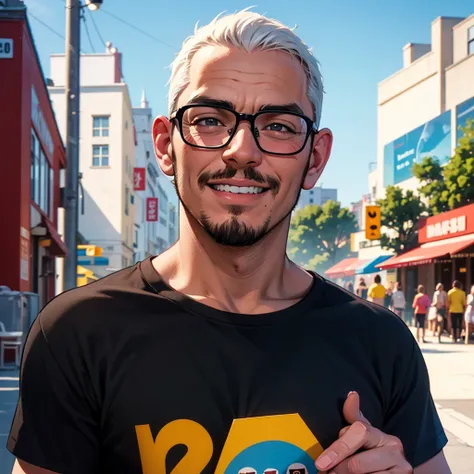 smiling man with goatee in glasses and black t-shirt, avatar image, profile pic, headshot profile picture, taken in the early 2020s, album photo, andrzej marszalek, john romita senior, inspired by Sándor Bortnyik, greg rutkovsky, vacation photo, mid shot p...