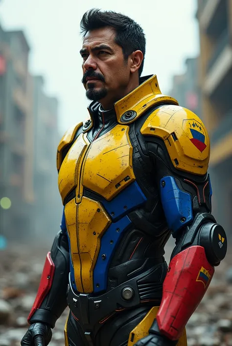 Nicolás maduro in futuristic armor with the colors of the Venezuelan flag 