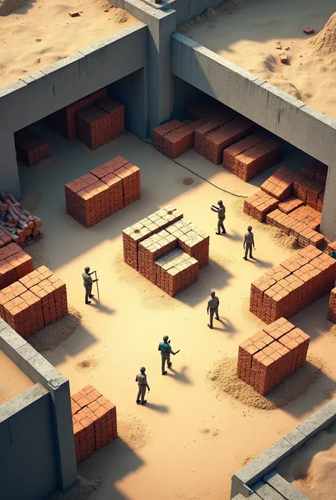 Open area building materials storage for storing bricks, sand, british, Iron, pipes and writing Structure Plus