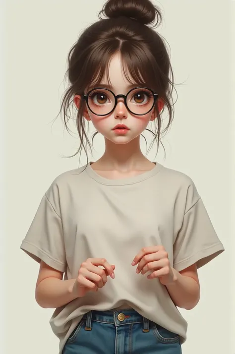 A realistic and extremely detailed nerdy girl, geek, very shy 