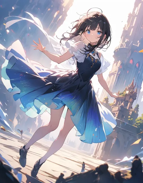 masterpiece, highest quality, Very detailed, figure, 30 years old, onee-chan, One girl, confident, beautiful face, Charm Points、long straight black hair, blue eyes, (The theme is fantasy aristocrat fashion) elegant dress、modernism、impressionism、(Full Body)...