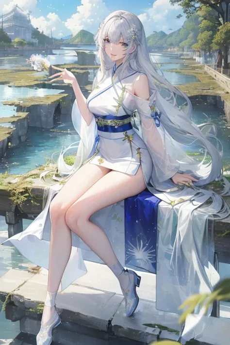 Official Art,Masterpiece clear focus, (Beautiful, Beautiful and lovely Korean woman:1.3), (Beautiful and cute Korean:1.3), Korean beauty, 精致和Beautiful头发、Eyes and face, Practical, Extremely detailed, Beautiful女孩, Blue sky, Glowing white particles, (Side Lig...